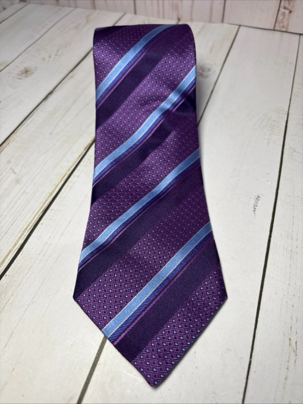 Canali Men’s Blue/ Purple Stripped 100% Silk Tie, Made in Italy  3.5”x59”
